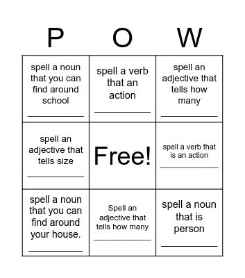 Scrabble POW! Bingo Card
