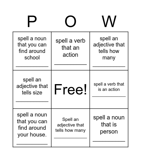 Scrabble POW! Bingo Card
