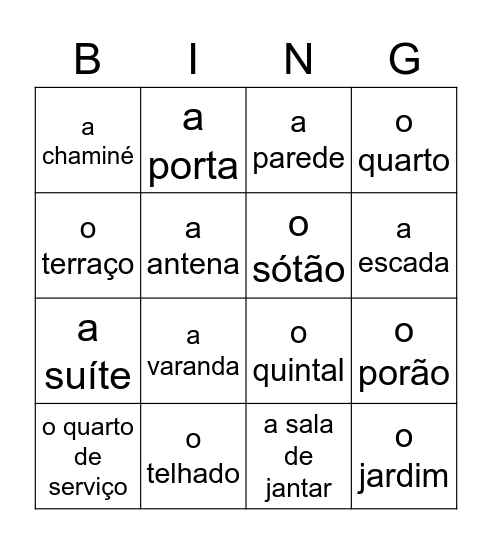 Cômodos da casa Bingo Card