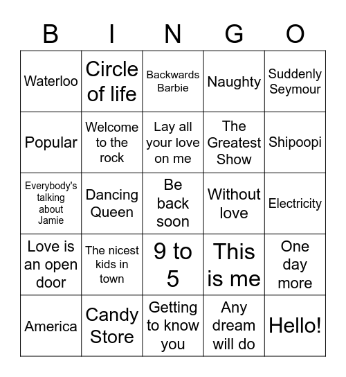 Musicals! Bingo Card