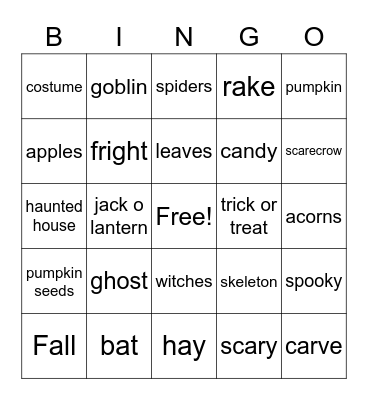 October Bingo Card