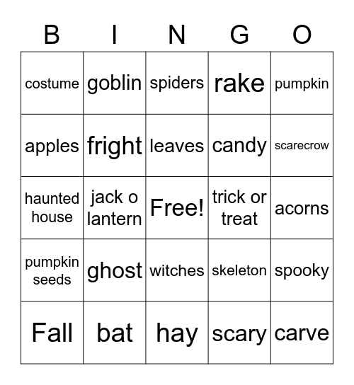 October Bingo Card