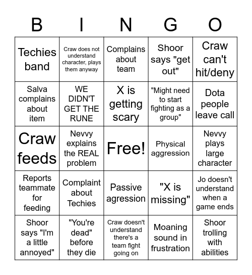 Dota Bingo Card