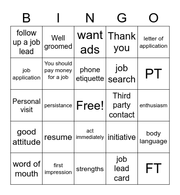 LOOKING FOR A JOB Bingo Card
