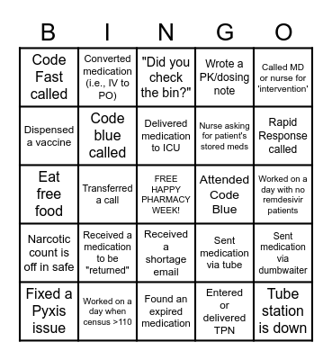 ST MARY PHARMACY WEEK 2021 Bingo Card