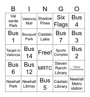 Landmarks & Bus Routes Bingo Card