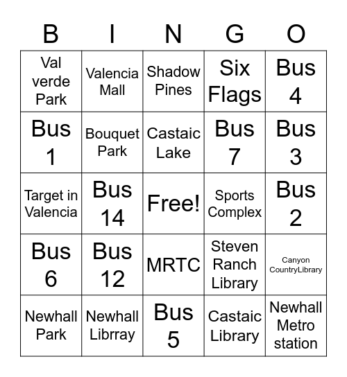 Landmarks & Bus Routes Bingo Card
