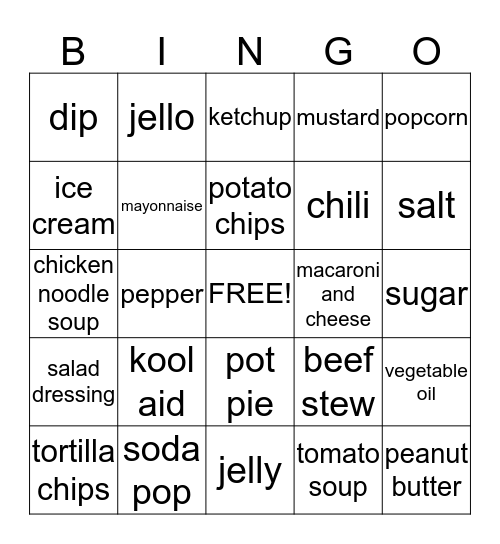 Grocery Words 2 Bingo Card