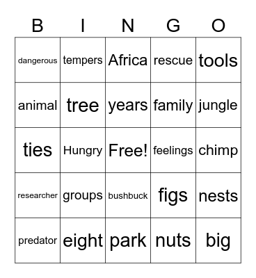 chimps Bingo Card