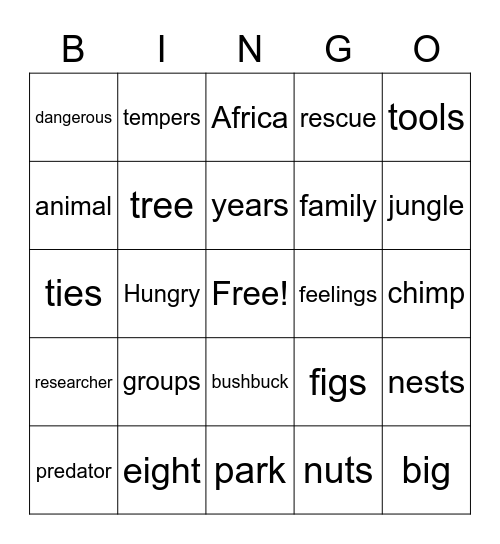 chimps Bingo Card