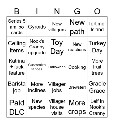 ACNH Direct Bingo Card