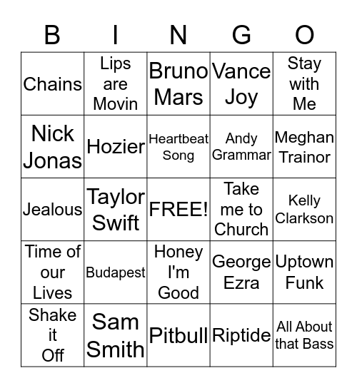 Song/Singer Bingo Card