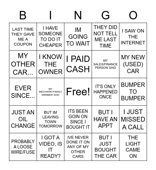 SERVICE BINGO Card