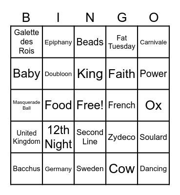 MARDI GRAS!!! Bingo Card