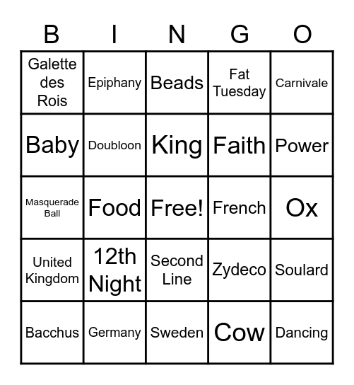 MARDI GRAS!!! Bingo Card