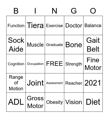 Occupational Therapy Bingo Card