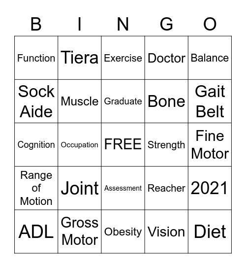 Occupational Therapy Bingo Card