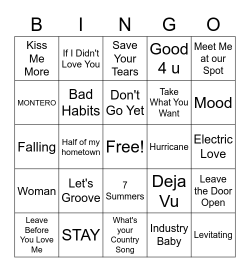 OSA Playlist Bingo Card