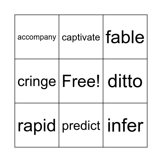 Vocabulary Bingo Card