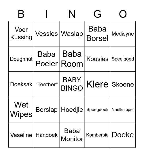 Ronel se Babatee - Baby Bingo Card