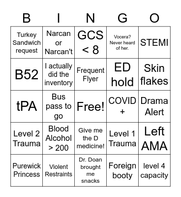Emergency Nurses Week Bingo Card