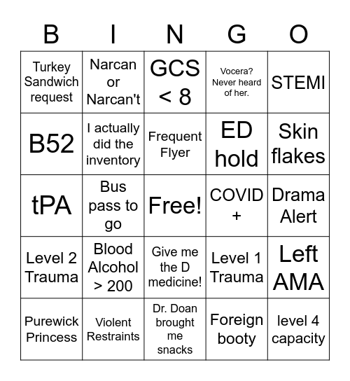 Emergency Nurses Week Bingo Card