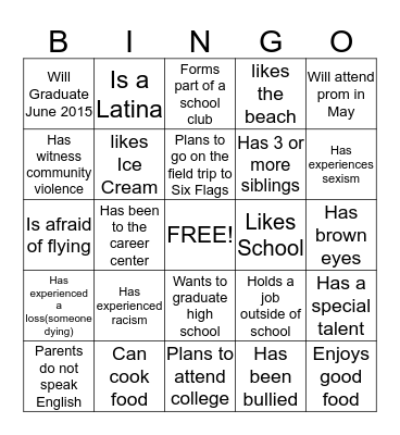 Latinas Unidas Bingo Card