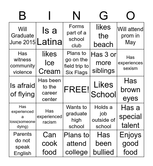 Latinas Unidas Bingo Card