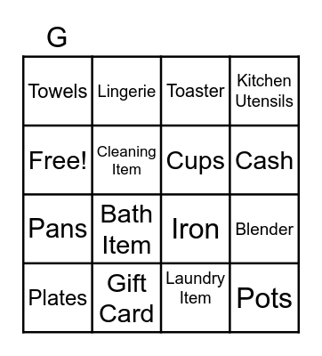 Bridal Gift Bingo Card