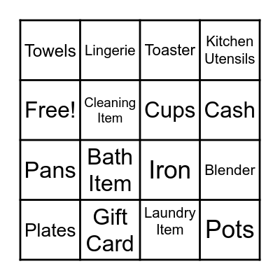Bridal Gift Bingo Card