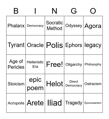 Ancient Greece Chapter 4 Bingo Card