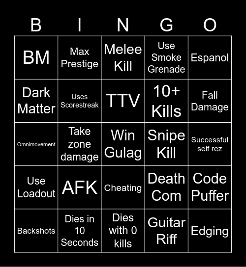 Warzone Bingo Card