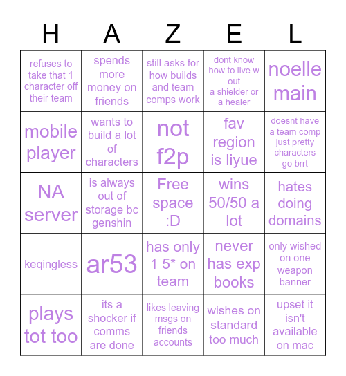 haznutlatte bingo Card