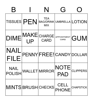 Handbag Bingo Card