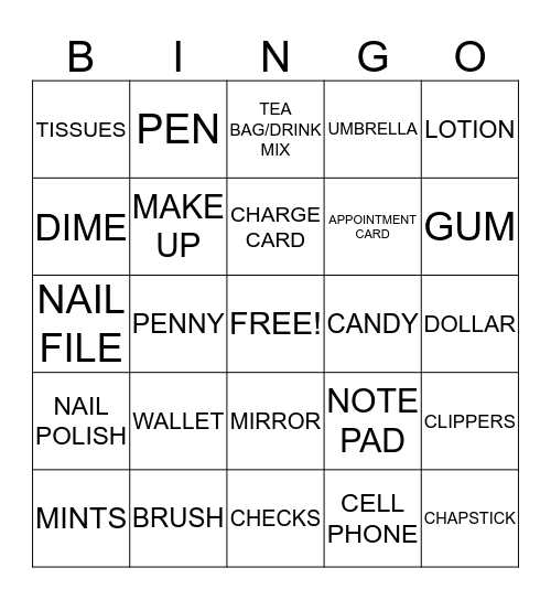 Handbag Bingo Card