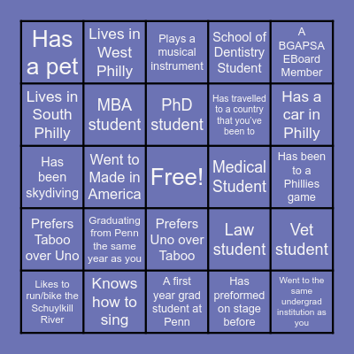 BGAPSA Connects Bingo Card