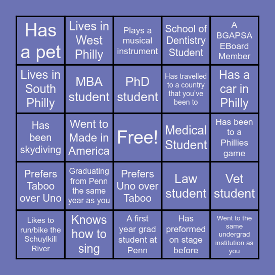 BGAPSA Connects Bingo Card