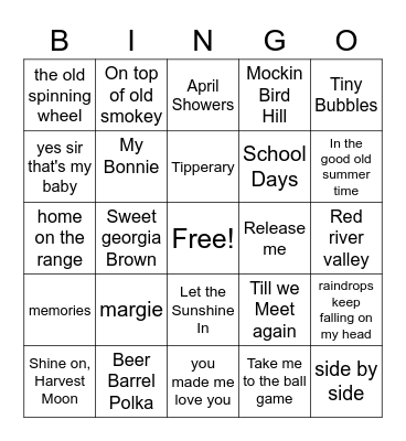 musical Bingo oldies Bingo Card