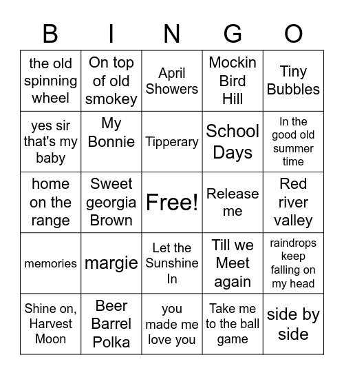 musical Bingo oldies Bingo Card