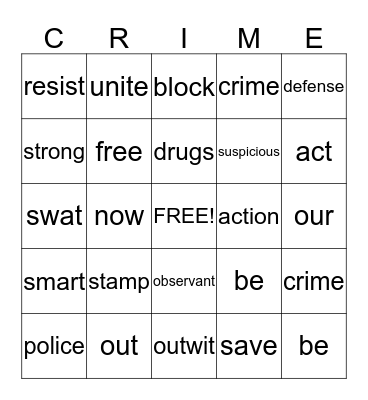 CRIME ALERT BINGO Card