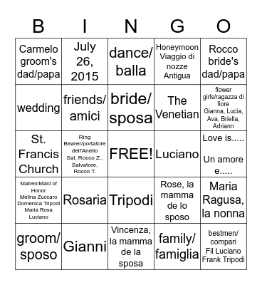 Rosaria's Bridal Shower! Bingo Card