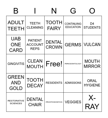 UAB DENTISTRY Bingo Card