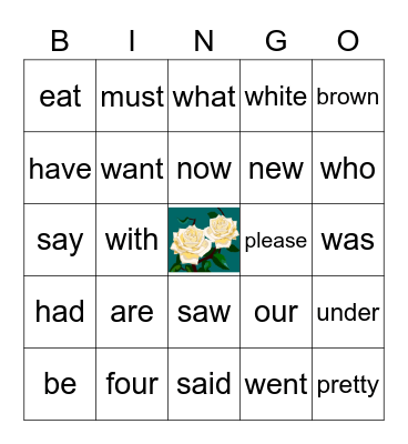 Dolch Sight Words K Bingo Card