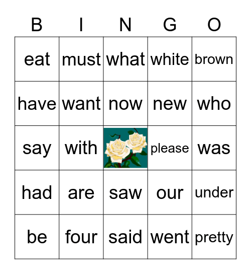 Dolch Sight Words K Bingo Card