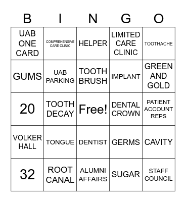 UAB DENTISTRY Bingo Card