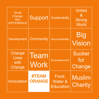 #TeamOrange Bingo Card