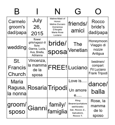 Rosaria's Bridal Shower! Bingo Card