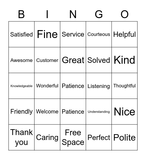 Power In Service Bingo Card