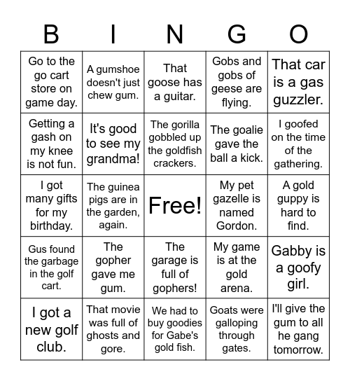 /g/ initial bingo Card