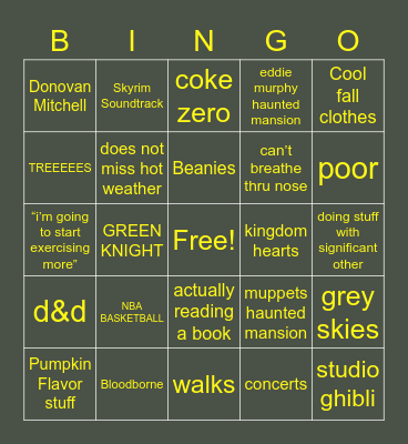 DALLON FALL BINGO Card